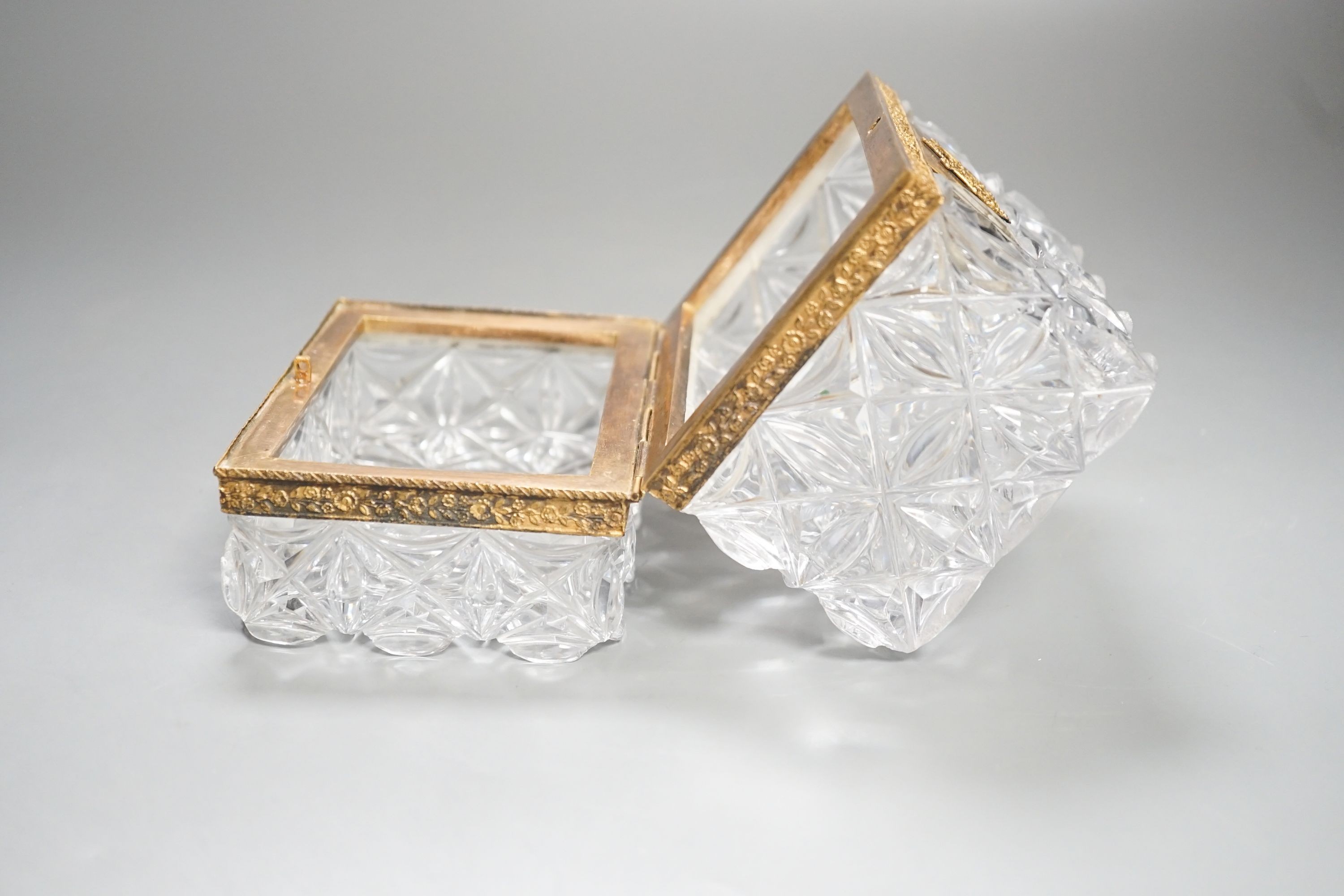 A mid 19th century French cut glass and ormolu mounted casket, probably Baccarat, 11cm